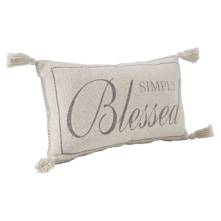 VHC Brands - Wholesale Throw/Decorative Pillow - Harvest Blessings Simply Blessed Woven Lumbar Decorative Pillow Farmhouse Fall Accent Home Decor 7x135
