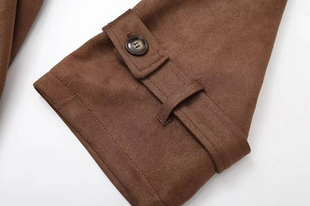 Coffee Double breasted lapel overcoat long trench coat for wholesale on Faire5