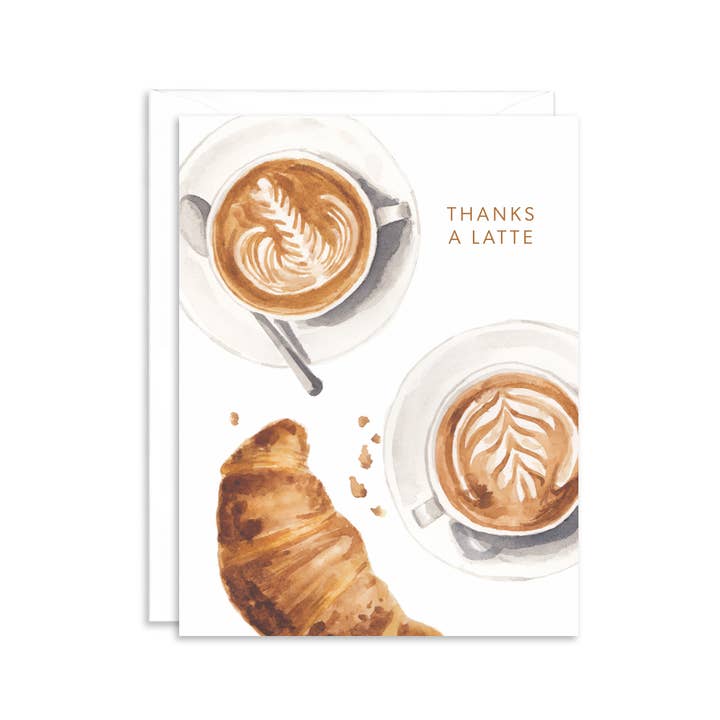 Thanks A Latte Coffee Greeting Card for wholesale by Paper Betty