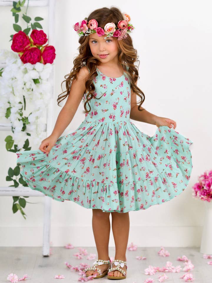 Boho Mint Floral Casual Spring Dress for wholesale on Faire