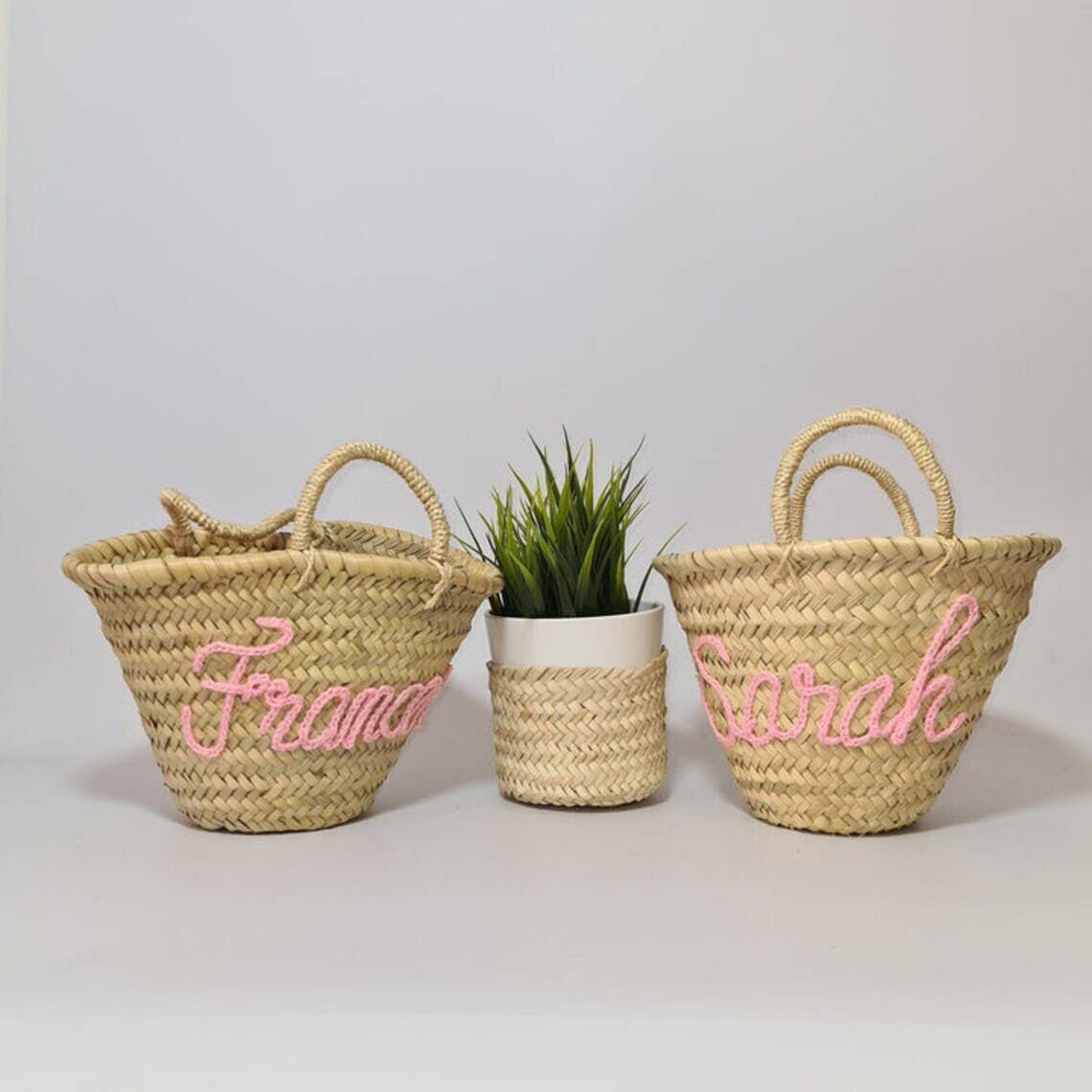 Melecraft – wholesale Beach bag – Personalized CUSTOM MONOGRAM WEDDING FlowerGirl Straw Basket4