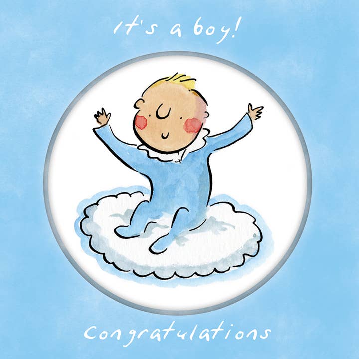 Congratulations it's a boy greetings card for wholesale by Inky Blue Ltd t/a Holy Mackerel