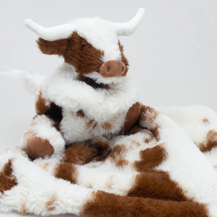 Jomanda Soft Toys & Accessories - Wholesale Security/Cuddle Blanket - Baby - Texas Longhorn Highland Cow Soft Toy Soother Comforter 29cm