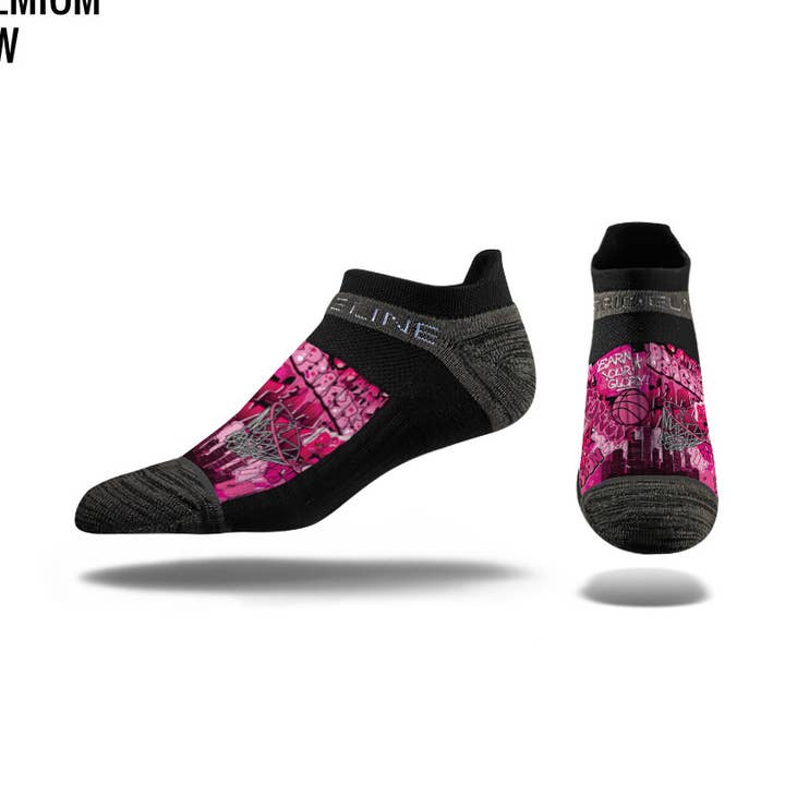 Pinky Pink Basketball Graffiti Low Cut Socks-Youth and Adult for wholesale by Hoop 'Til It Hurts!