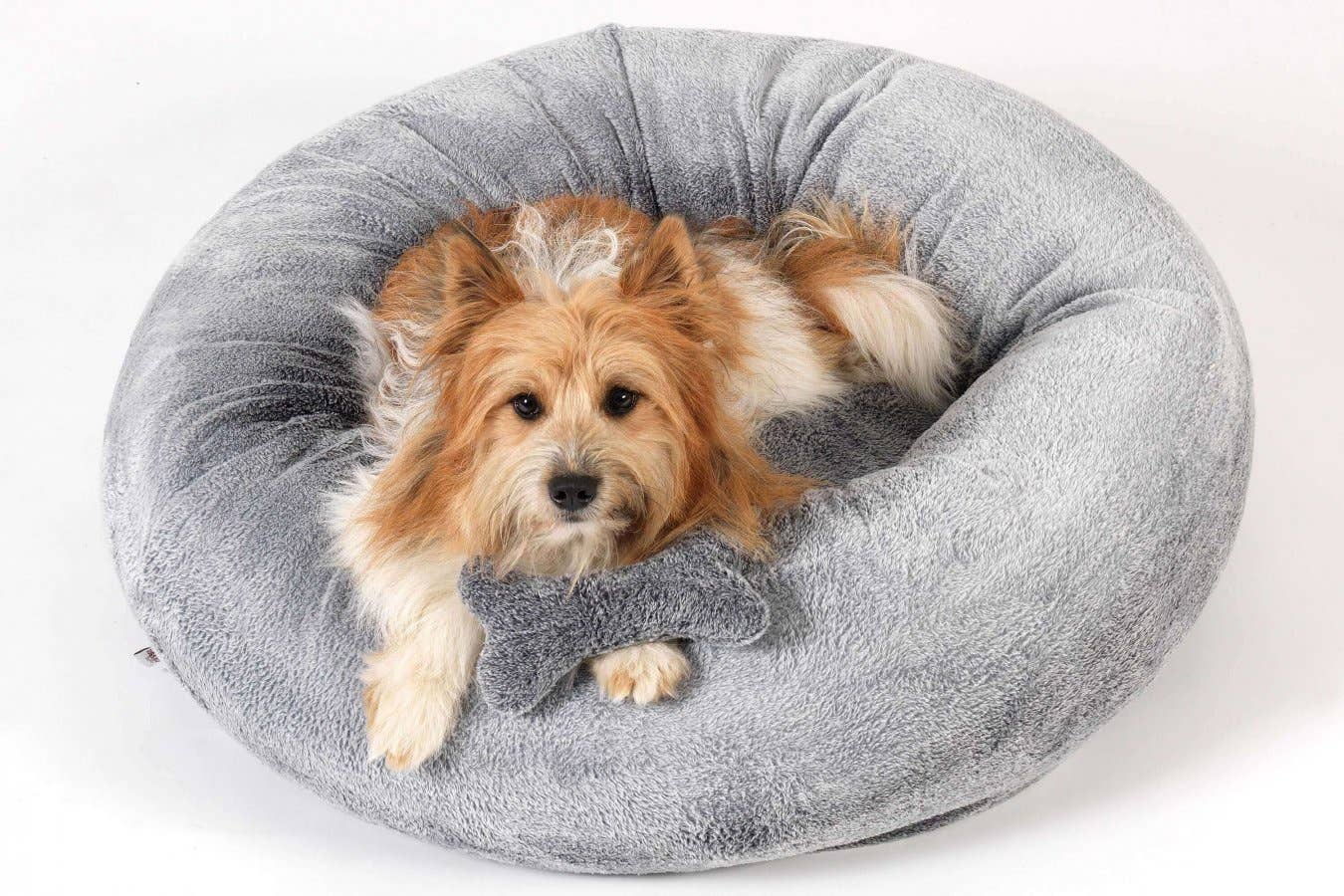 la doggie vita plush donut dog bed grey large