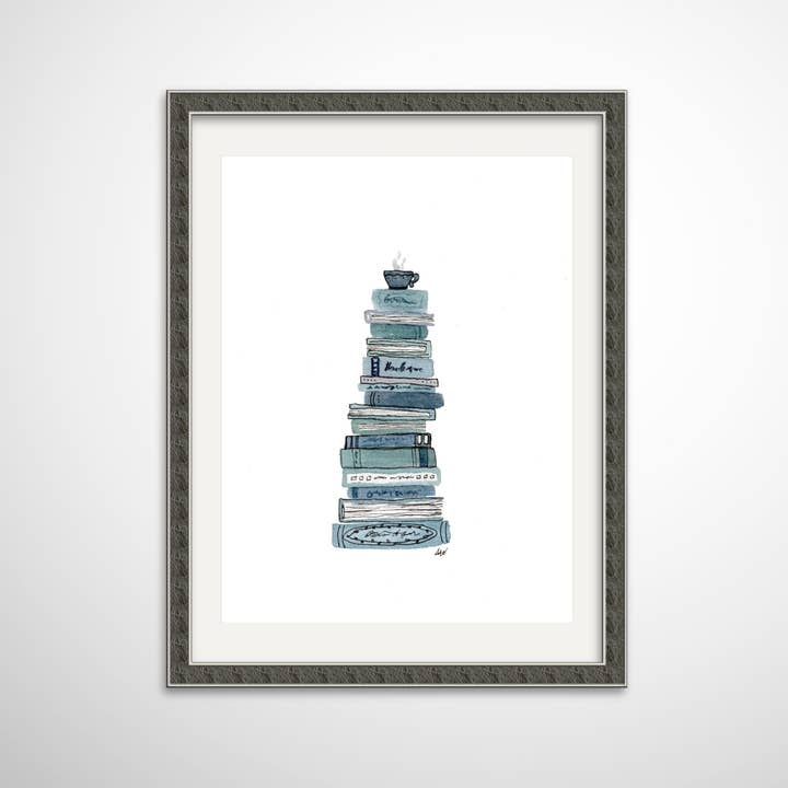 Book Stack - Pen and Watercolor Archival Art Print for wholesale by Alyssa Whetstone Art