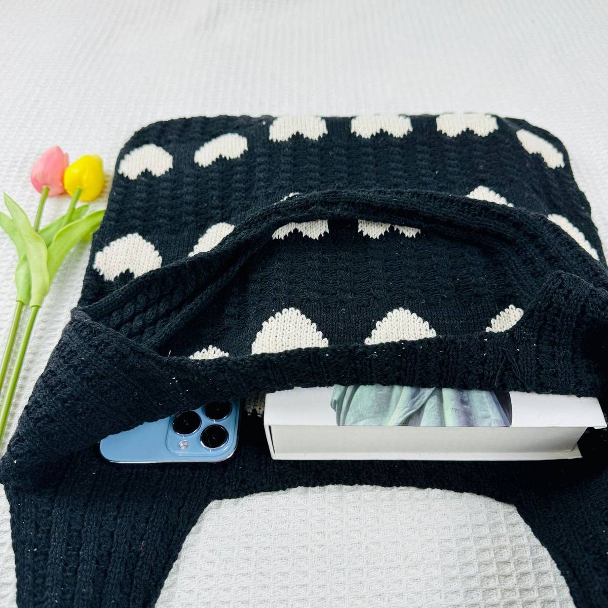 NINEXIS - Wholesale Tote Bag - Women's - CWAB4569_HEART PATTERN KNITTED LARGE CAPACITY TOTE BAG23