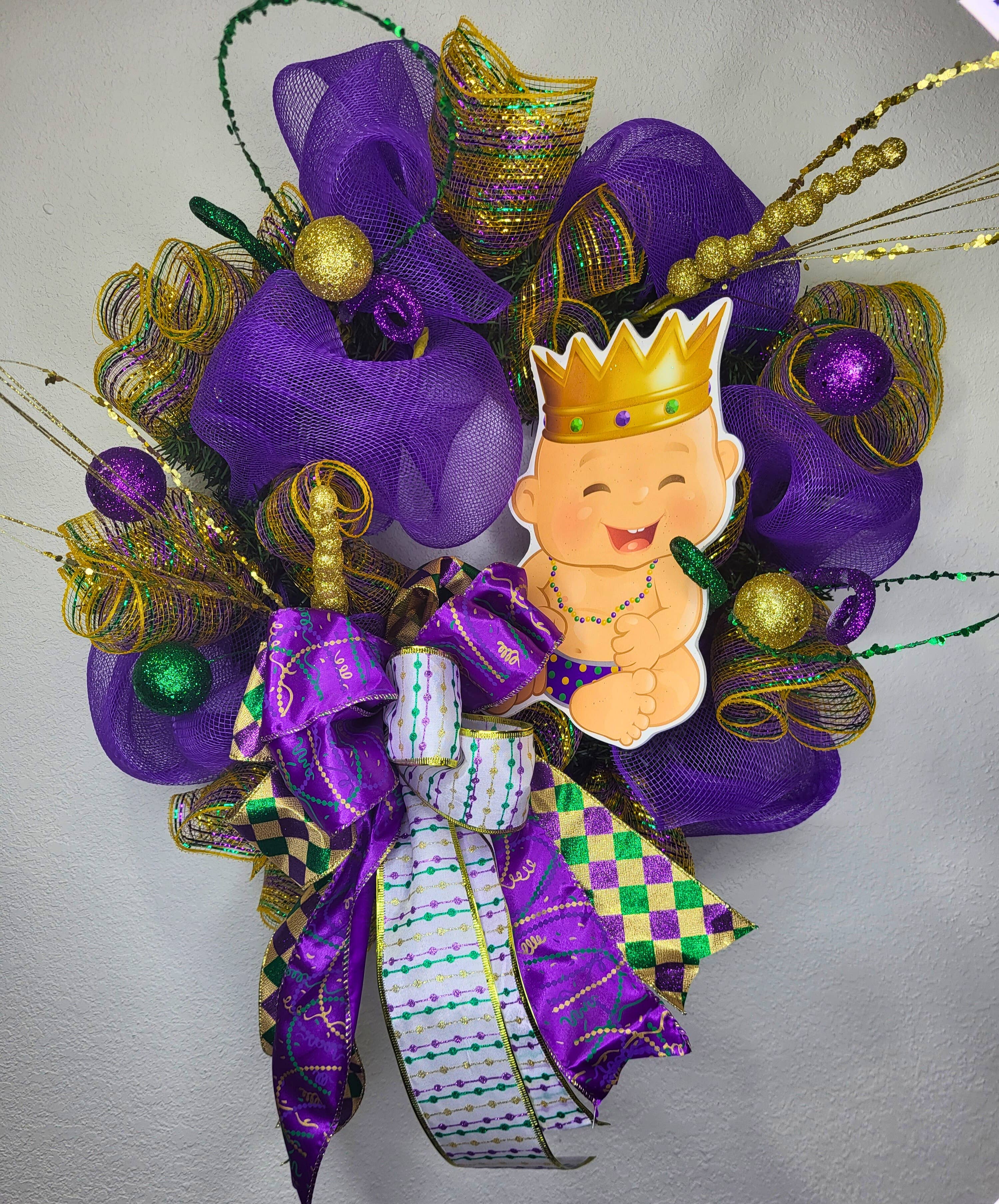 An Array of Wreaths, LLC - Wholesale Wreath - King Cake Baby Mardi Gras Wreath1
