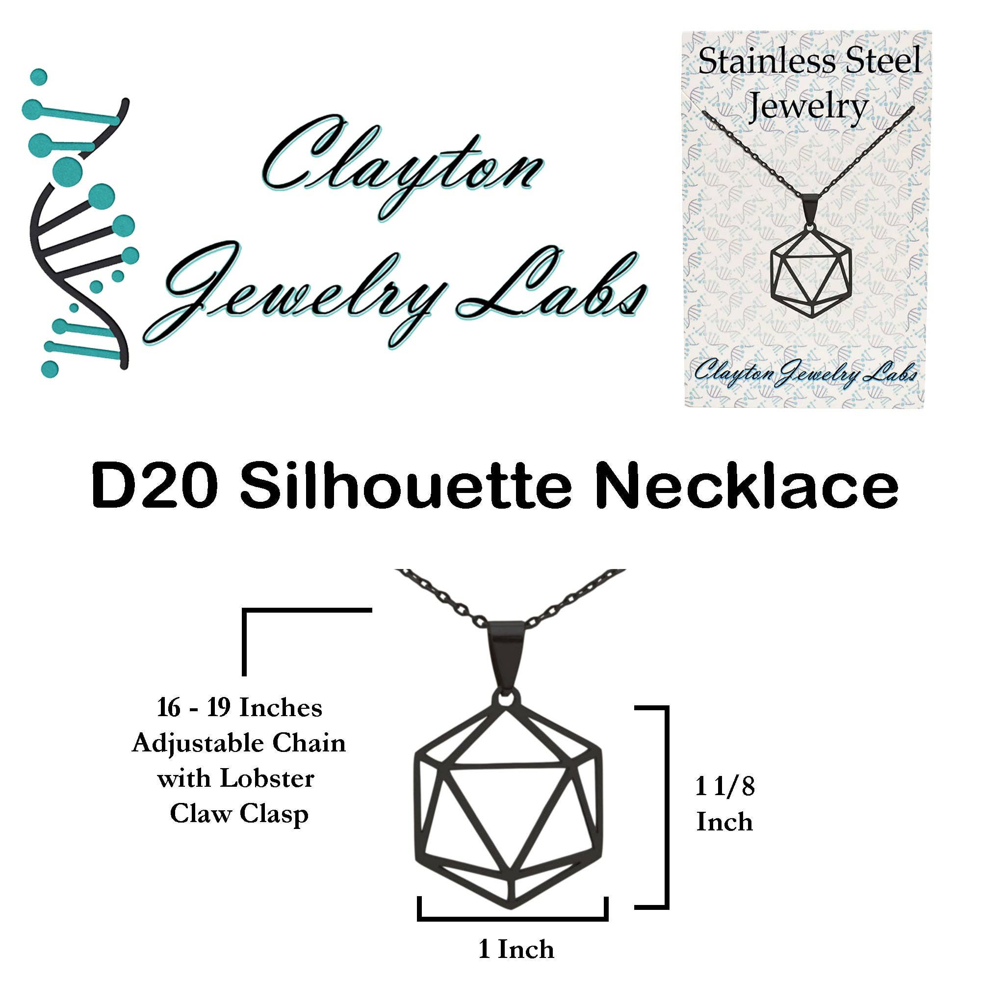 Clayton Jewelry Labs - Wholesale Pendant/Charm Necklace - D20 Dice Silhouette Icosahedron Stainless Steel Necklace8