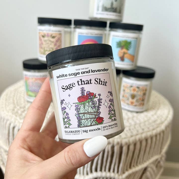 Big Moods - Wholesale Jar/Filled Candle - "Sage That Shit" White Sage & Lavender - Luxury Soy Candle