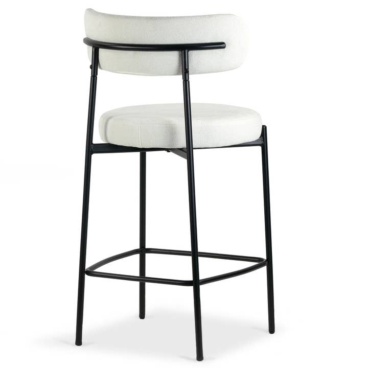 Glamour Home - Vente Tabouret - Ensemble de 2 tabourets de comptoir Awen en bouclette blanche avec pieds noirs3