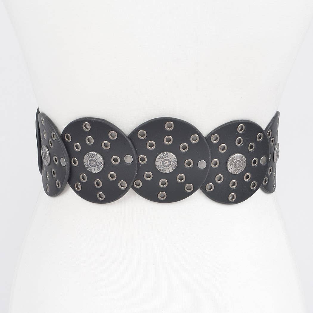 3AM BY H&D ACCESSORIES – Großhandel Gürtel – Damen – Western-Gürtel aus Kunstleder mit runden Ösen und silberner Schnalle2