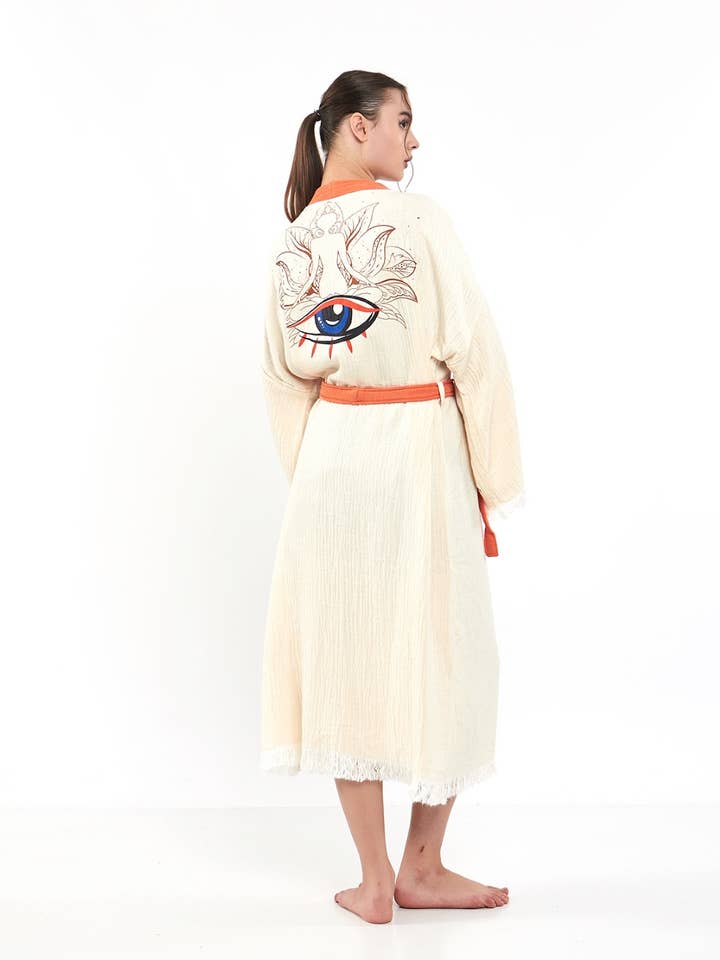 Chakra Eye Stiped Robe Festival Kimono Evil Eye Dressing for wholesale by Yaz Concepts