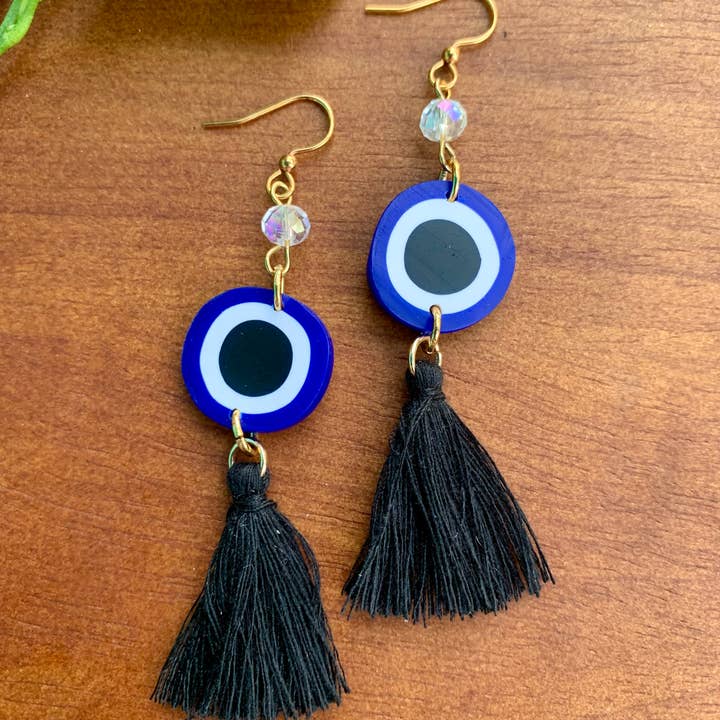 Iba Sisters - Wholesale Dangle Earrings - Ojo Turco / Evil Eye with Tassel Earrings