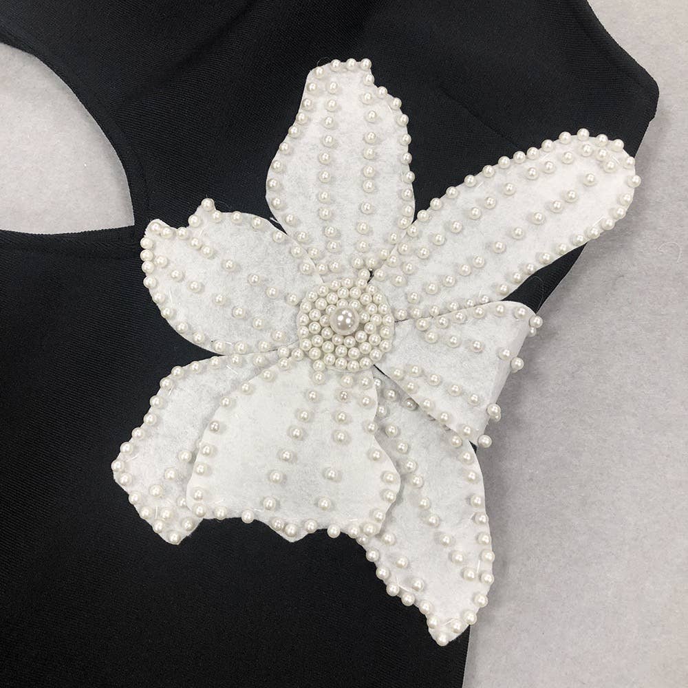 Noir Robe mi-longue à dos nu à motif floral DR298 en vente sur Faire10