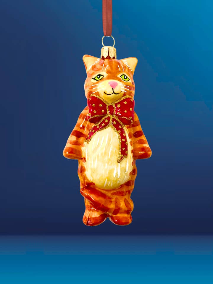Adorno navideño de vidrio polaco con diseño de gato jengibre moteado para venta al por mayor de Kenzies of London