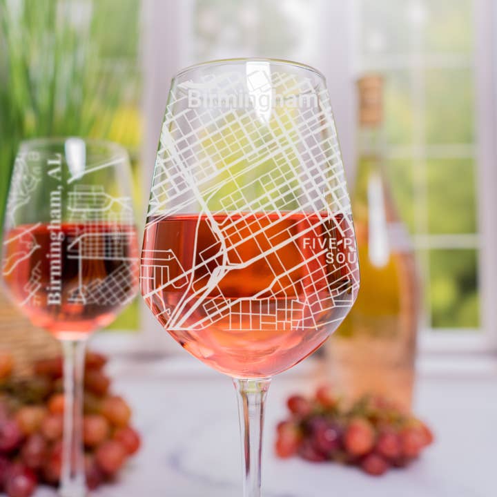 Birmingham AL - Street Map - Engraved Wine Glass for wholesale by Blue Ridge Mountain Gifts