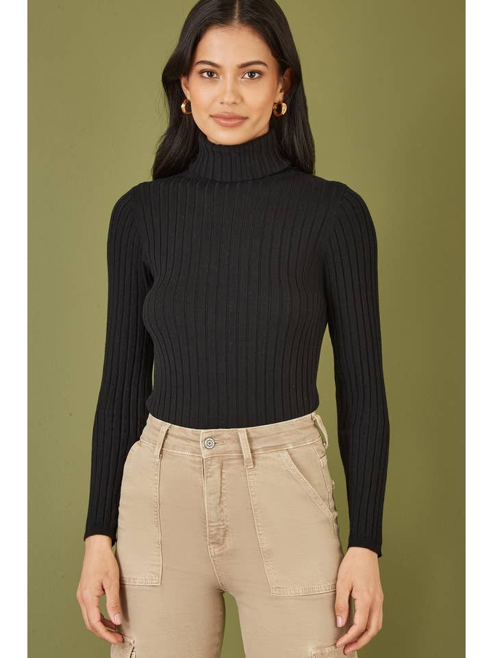 Yumi Black Ribbed Knit Roll Neck Jumper for wholesale on Faire1