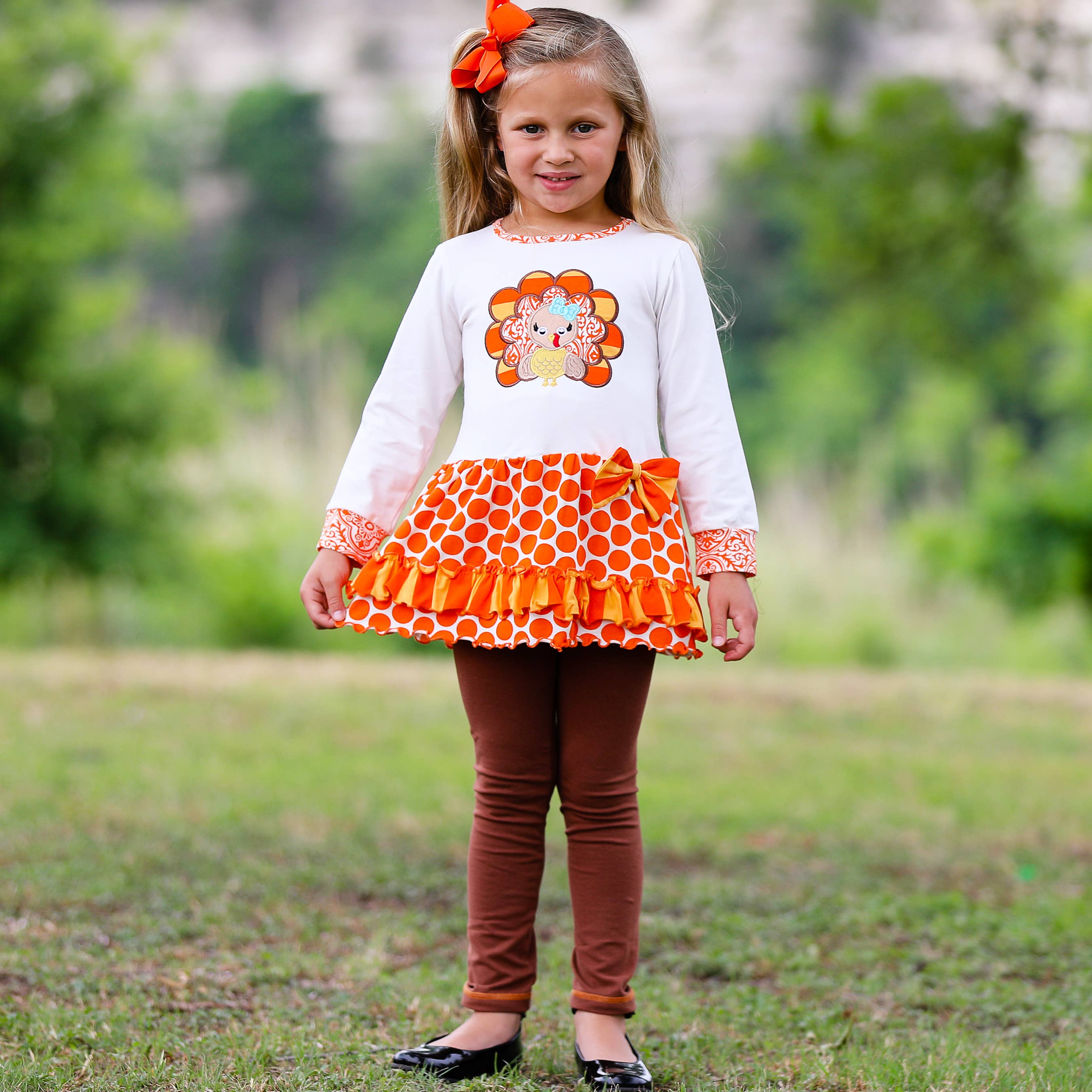AnnLoren – Conjunto de top e leggings – Criança por atacado – Meninas Laranja Túnicas e Leggings Roupa Túnica & Leggings7