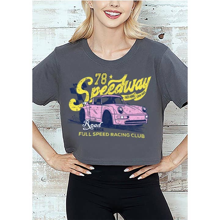 MINEB - Wholesale Screen Printed T-Shirt - Women's - SPEEDWAY RACING CLUB SHORT CROP TEE1