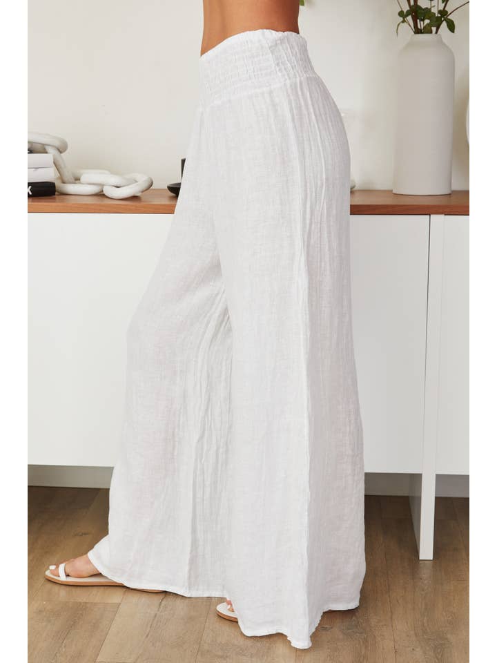 MILIO MILANO – Großhandel Hose – Damen – SOLIDE LEINENHOSE MIT GESMOKTEM BUND (255004-LINENPANTS)1