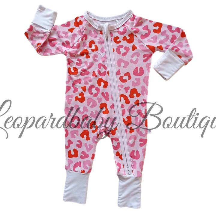 Leopardbaby Boutique Pink Leopard Bamboo com zíper por atacado de Leopardbaby Boutique