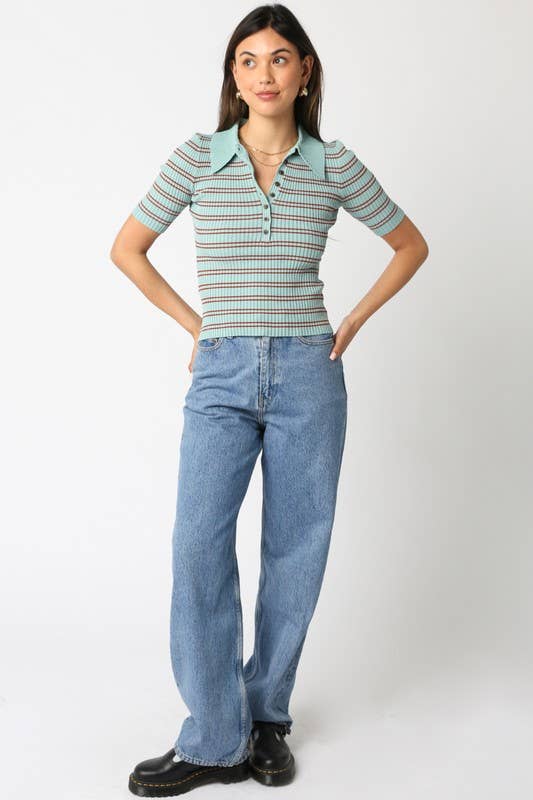 Olivaceous - Wholesale Button Down Shirt - Women's - Ina Stripe Top16