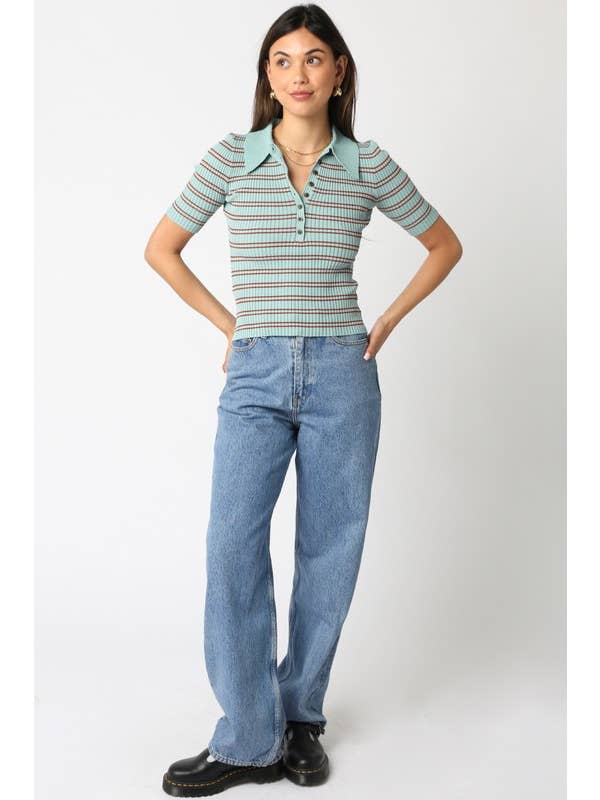 Olivaceous - Wholesale Button Down Shirt - Women's - Ina Stripe Top16