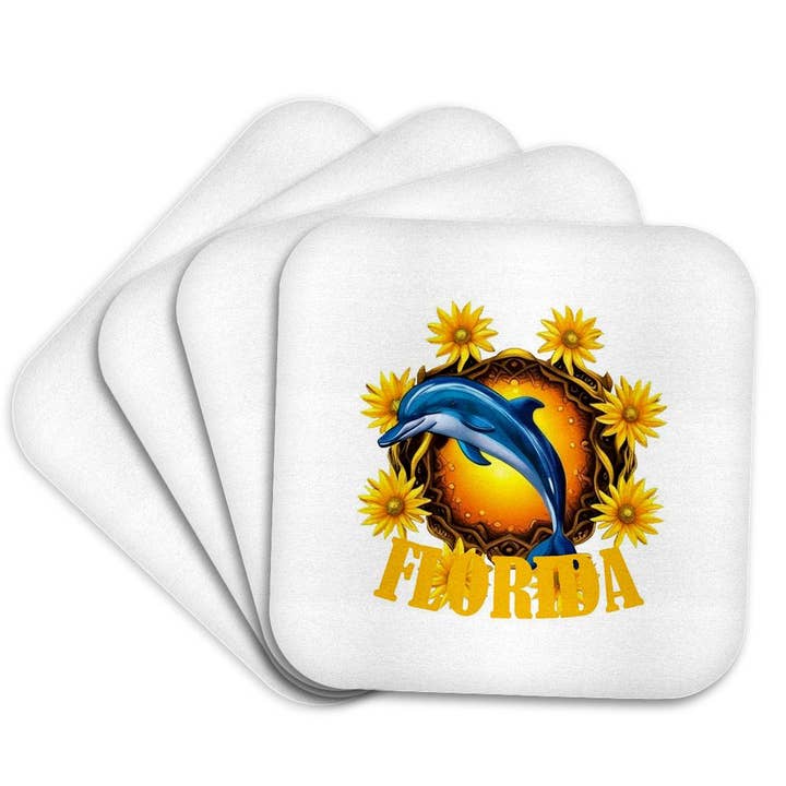 3dRose - Vente Sous-verre - 3dRose, Fleurs sauvages de Floride et dessin animé d'un marsouin ou dauphin, Sous-verre7