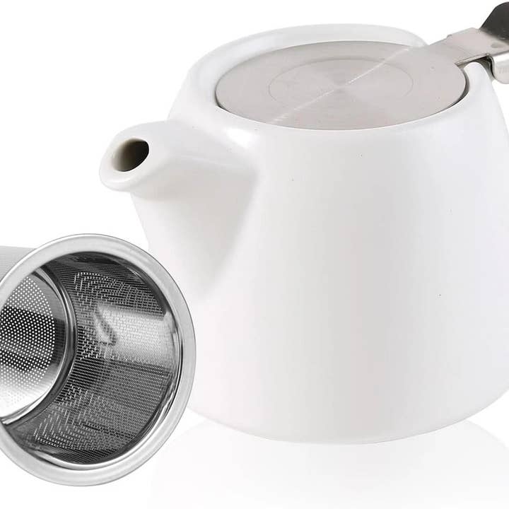 Crover - Wholesale Tea Pot - 500ml Modern Ceramic Teapot with Stainless Steel Lid (B & W)2