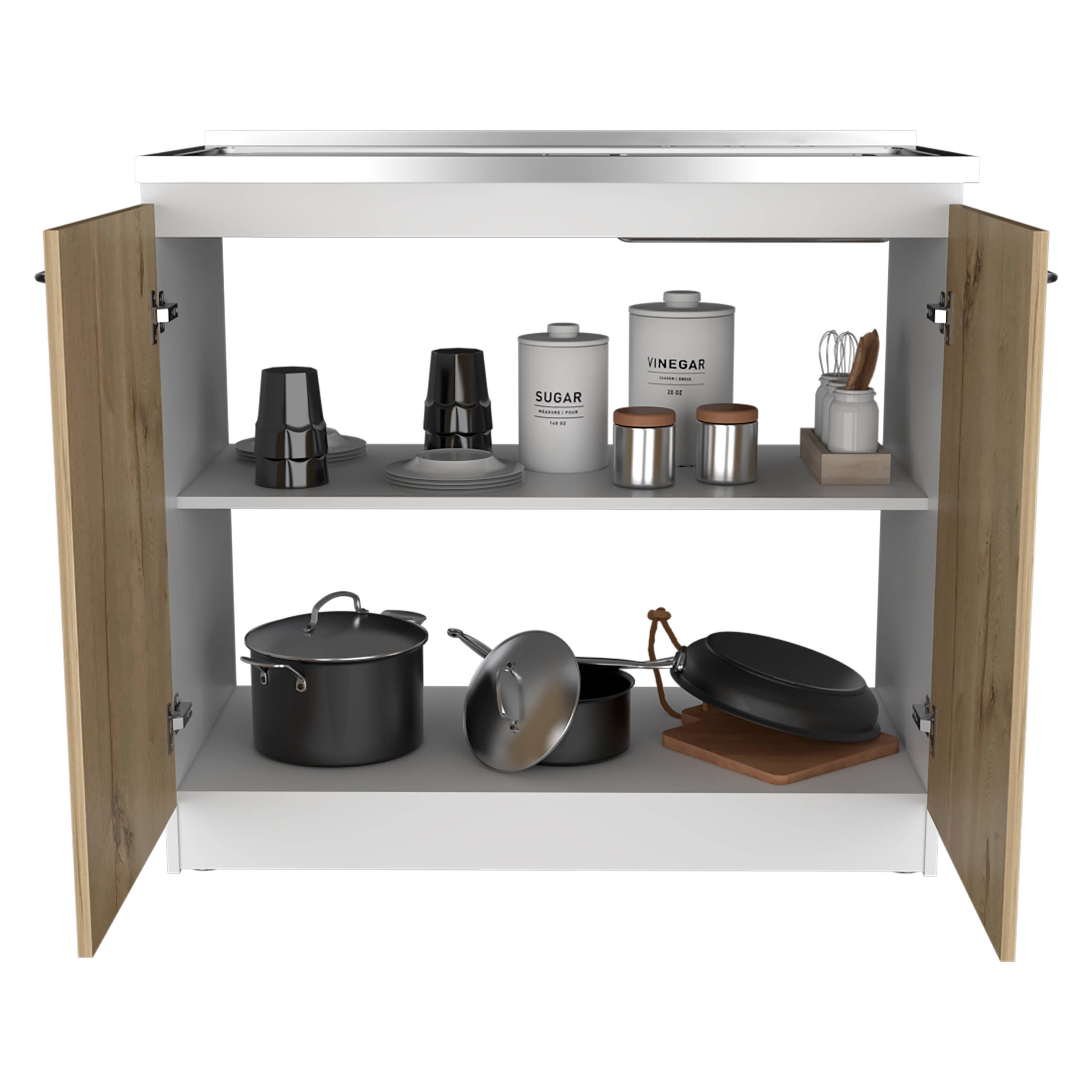 TUHOME FURNITURE – Großhandel Schrank – Napoles Einbauspüle, zwei Regale, Doppeltürschrank15