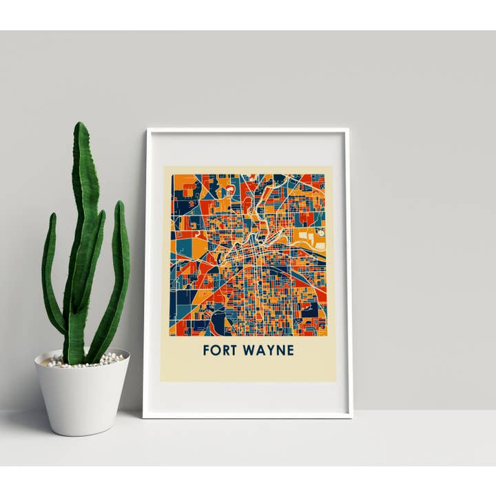11" x 14" Prussian Fort Wayne Map Print - Chroma Style for wholesale by ILIKEMAPS