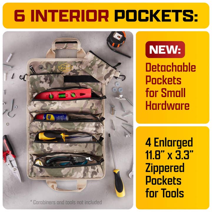 The Ryker Bag – wholesale Tool set – CAMO Tool Roll Organizer with 2 Detachable Pouches1