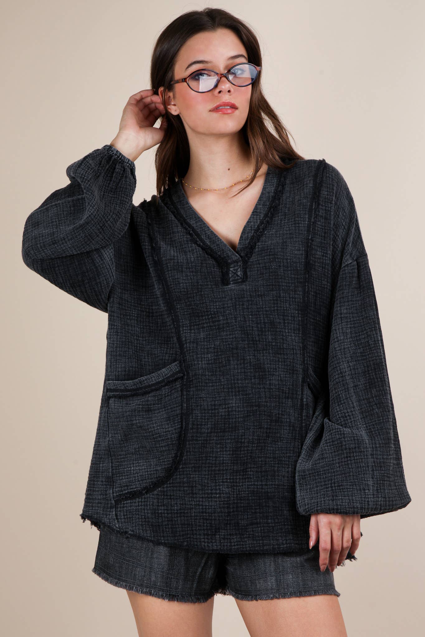 VERY J - Wholesale Shirt - Women's - NT12105-Washed Cotton Gauze Oversized Top20