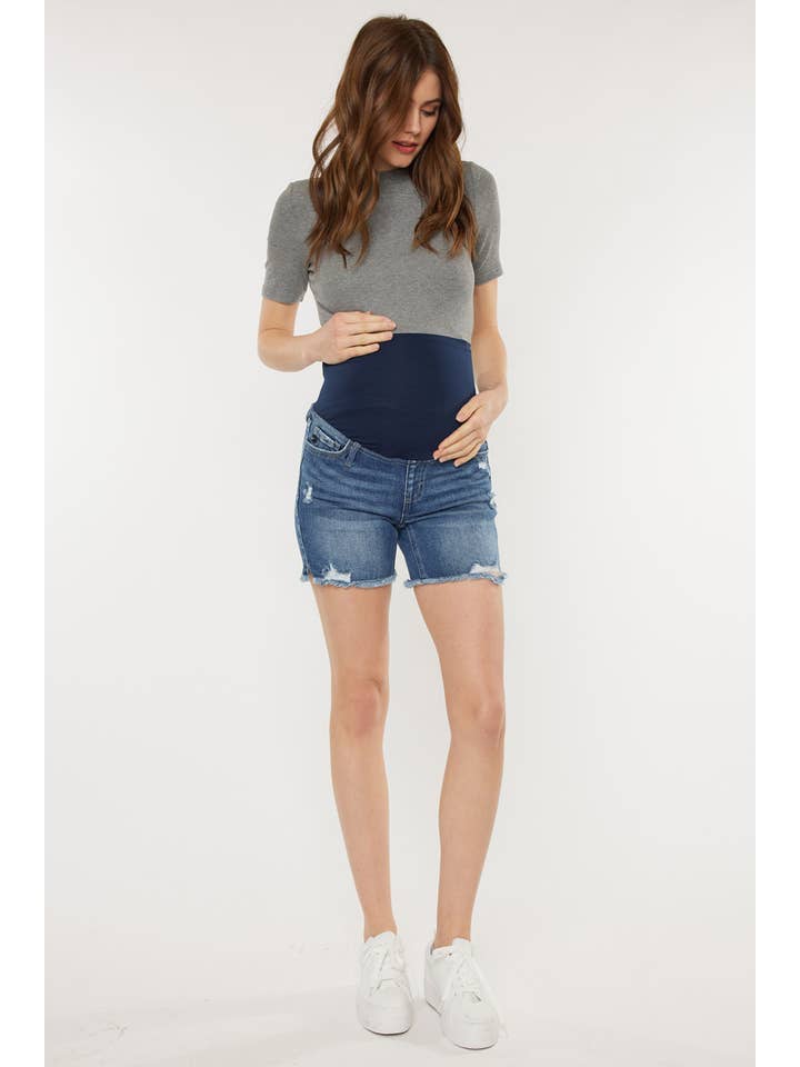 MÉDIO Shorts jeans maternidade com cós inteiro Kan Can USA para venda a revendedores na Faire3