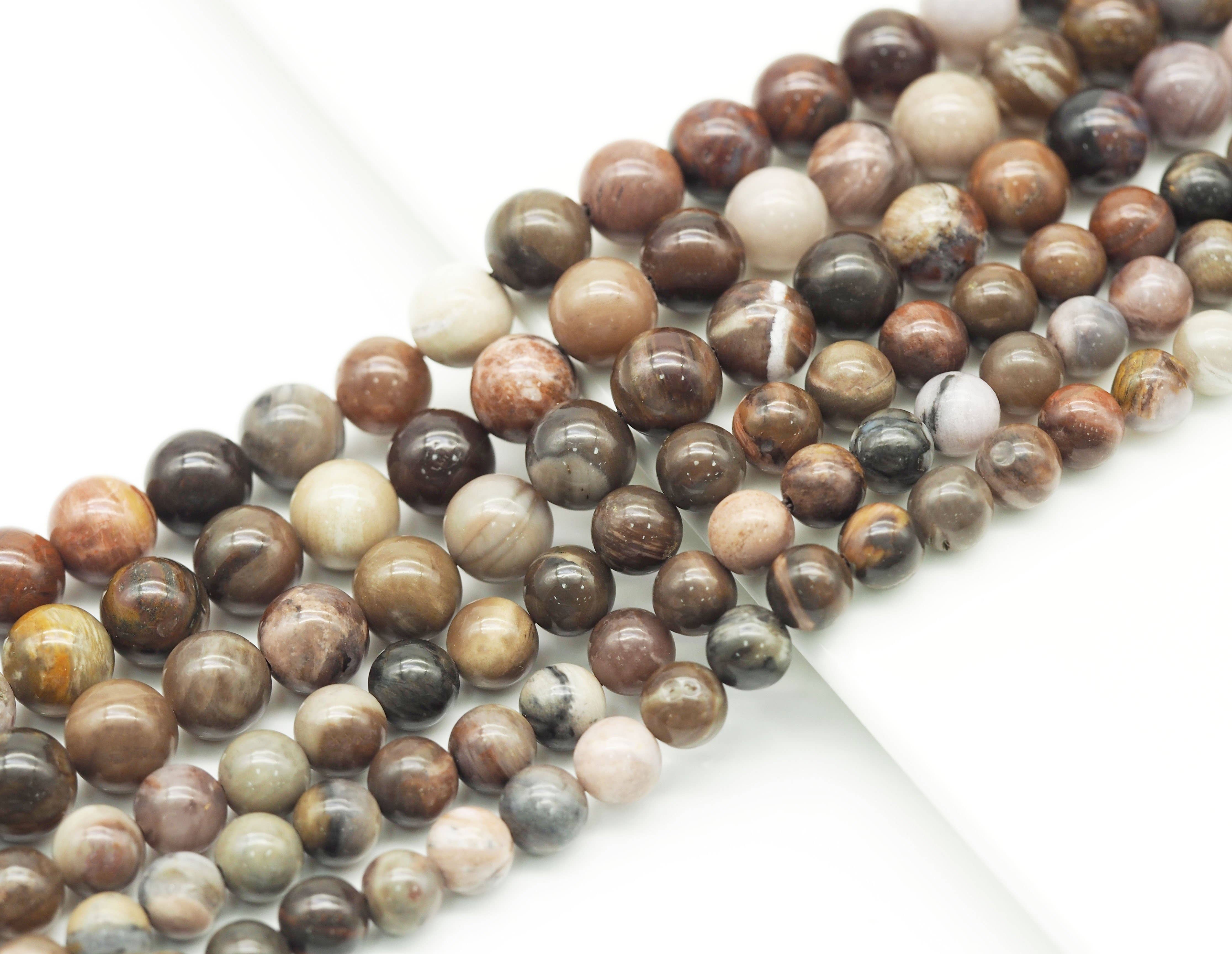 BestBeads&Beyond - Wholesale Beads - Natural Brown Petrified Wood Round Smooth Beads, Sku#U13142