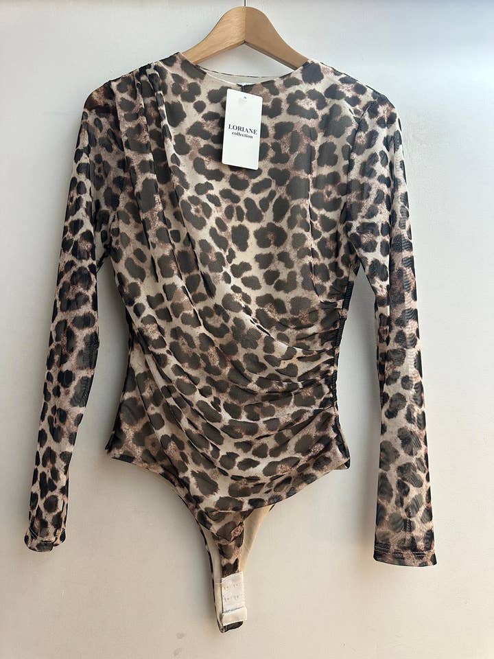 LORIANE - Wholesale Bodysuit - Women's - 10477L One size leopard print mesh body 5