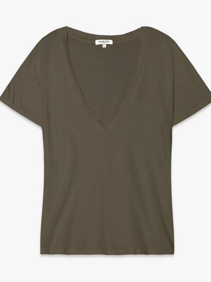 Supima Cotton Deep V Neck Tee - Military Green for wholesale by Noend Denim