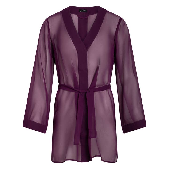 robe chemise en mousseline de soie donna & short court en aubergine pour la vente par je mérite, i deserve