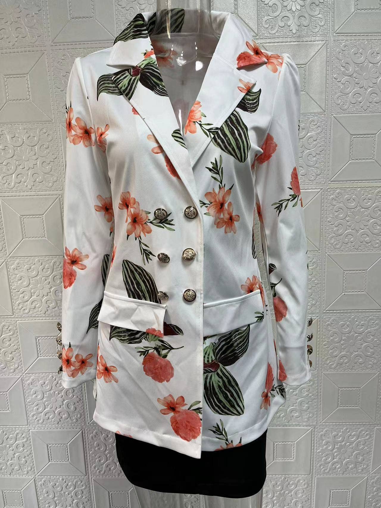 Lily Clothing - Vente Ensemble haut et jupe - Femme - Veste de costume à manches bouffantes imprimée à la mode13