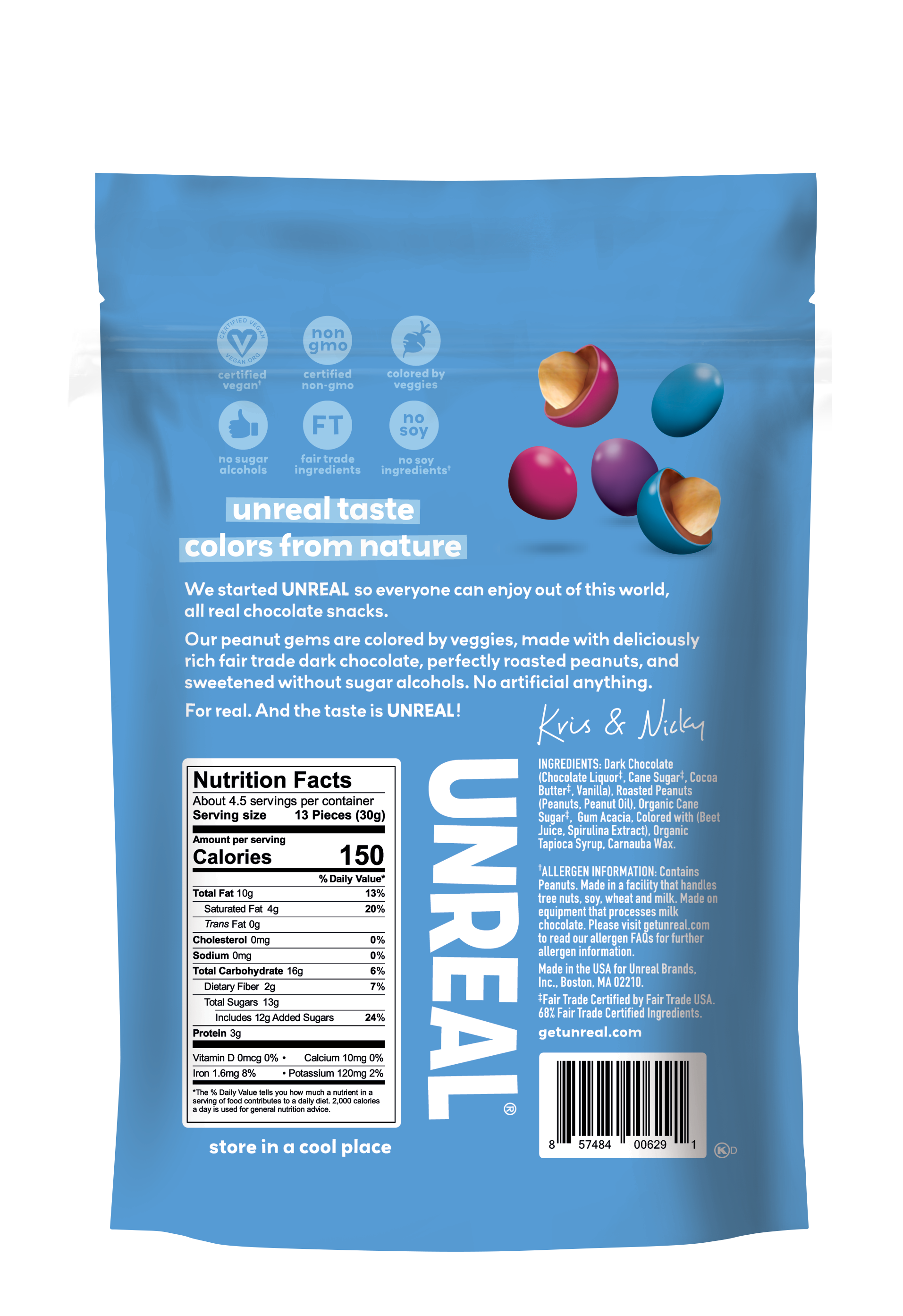 UNREAL - Vente Friandises enrobées de chocolat - Pierres de cacahuètes au chocolat noir - Étui pour 61