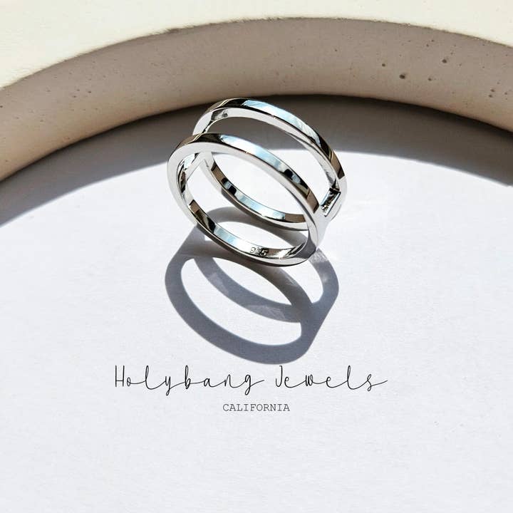 MINIMALIST DOUBLE BAND RING - R-F7936 for wholesale by HolyBang Jewels