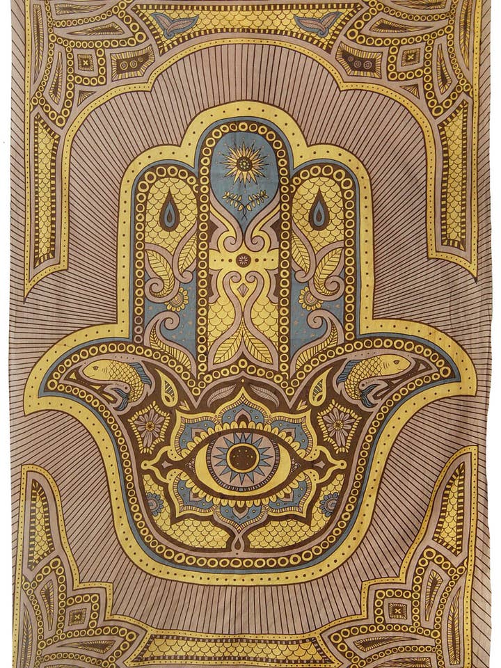 Tapisserie Hamsa Hand Zest for Life 52x80" marron pour la vente par Sunshine Joy