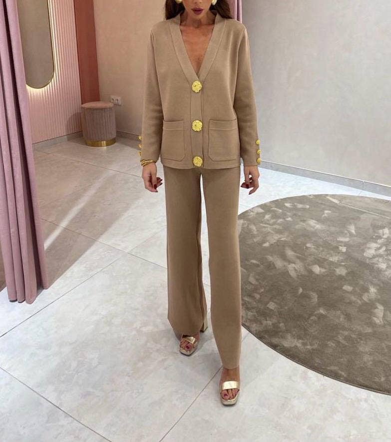 LORIANE - Wholesale Top & Pant Set (NOT Loungewear) - Women's - 7338 knit set cardigan + pants one size6