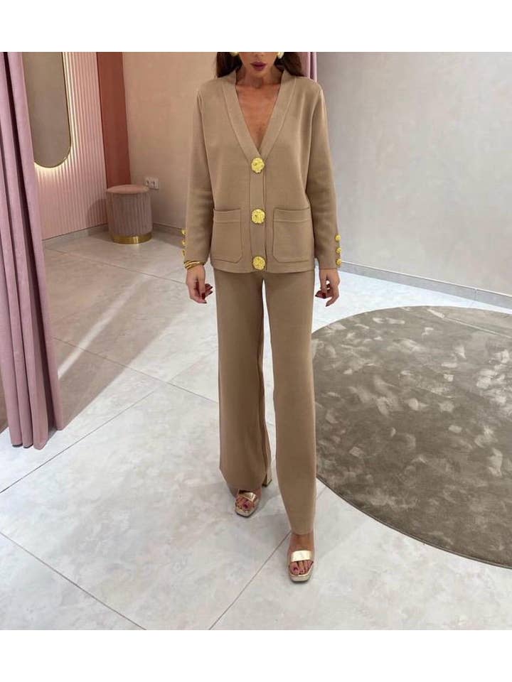 LORIANE - Wholesale Top & Pant Set (NOT Loungewear) - Women's - 7338 knit set cardigan + pants one size6