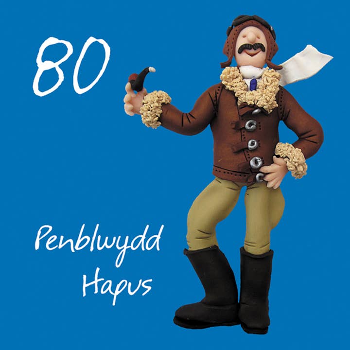 Penblwydd hapus - 80th male Welsh language birthday card for wholesale by Inky Blue Ltd t/a Holy Mackerel