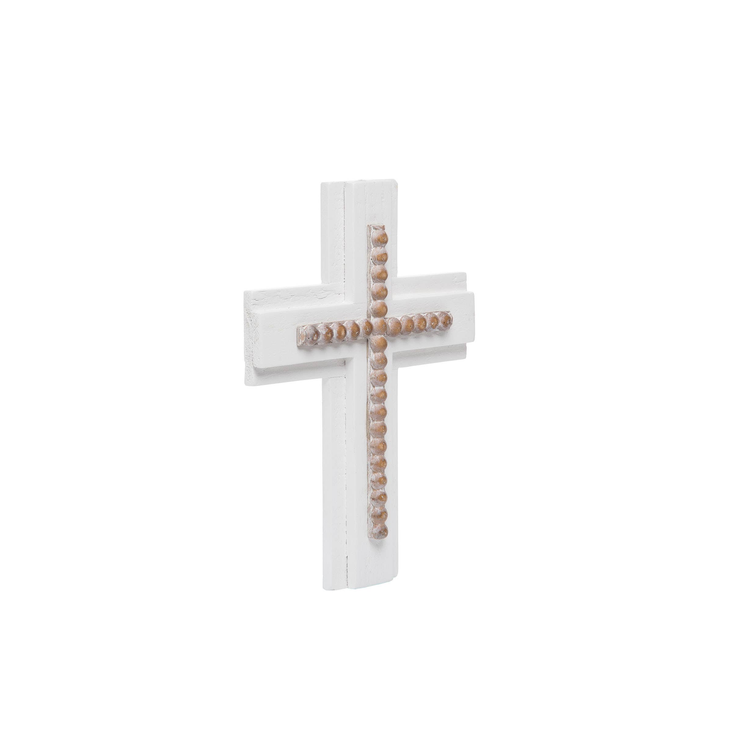 Foreside Home & Garden - Wholesale Wall Cross - White Wood and Natural Bead Easter Wall Cross2