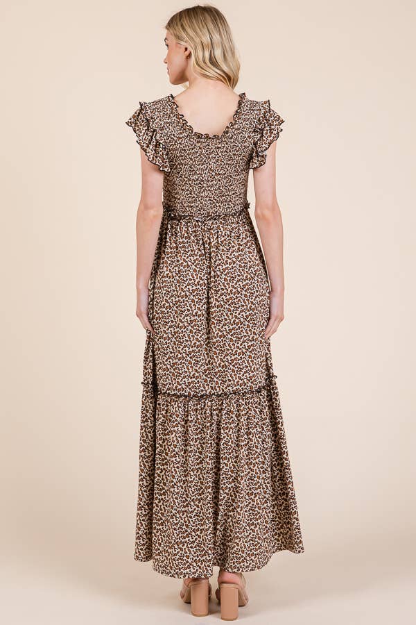 Leopard Print Ruffle Sleeve Tiered Maxi Dress for wholesale on Faire10
