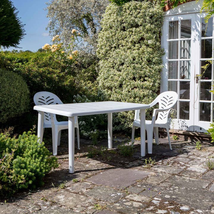 Rinkit Ltd - Wholesale Patio Table - Resol Olot Outdoor Rectangular Garden Table - White Plastic - 140 x 90cm1