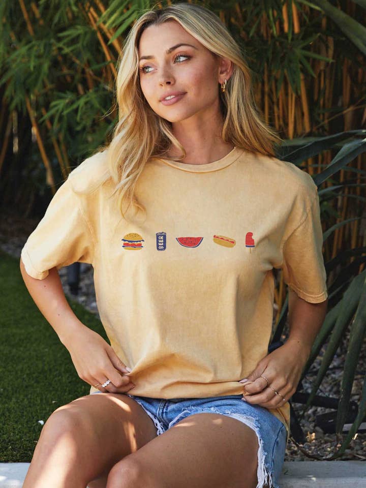 PATRIOTIC FOOD ROW Mineral Washed Graphic Top for wholesale by OAT COLLECTIVE